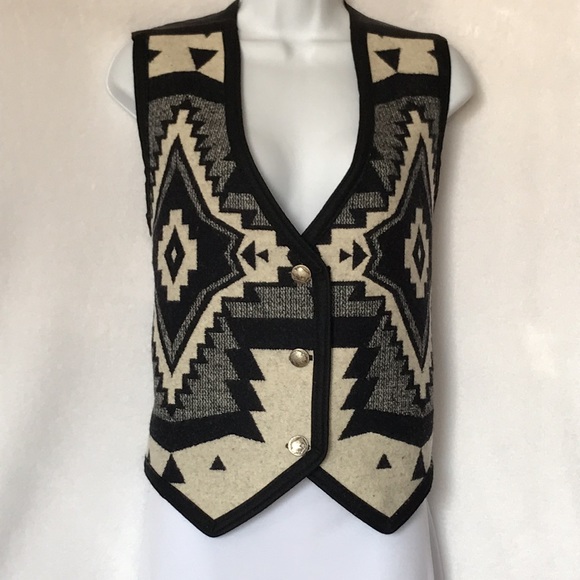 Tintic Blanket Wear Jackets & Blazers - Vest Southwest blanket vintage vest black and white wool Indian head buttons